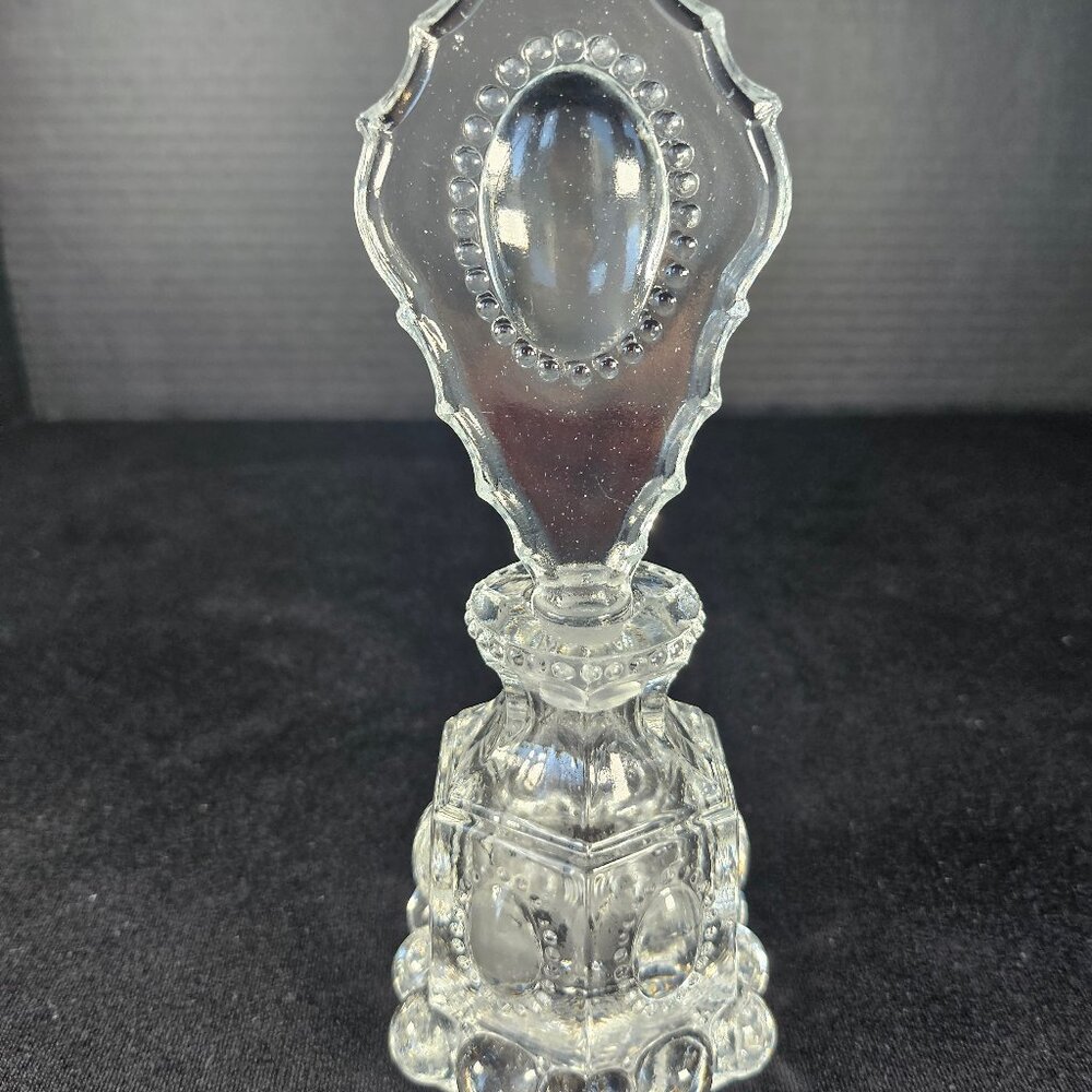 1940s LE Smith Beaded Medallion Clear Glass Perfume Bottle With Stopper